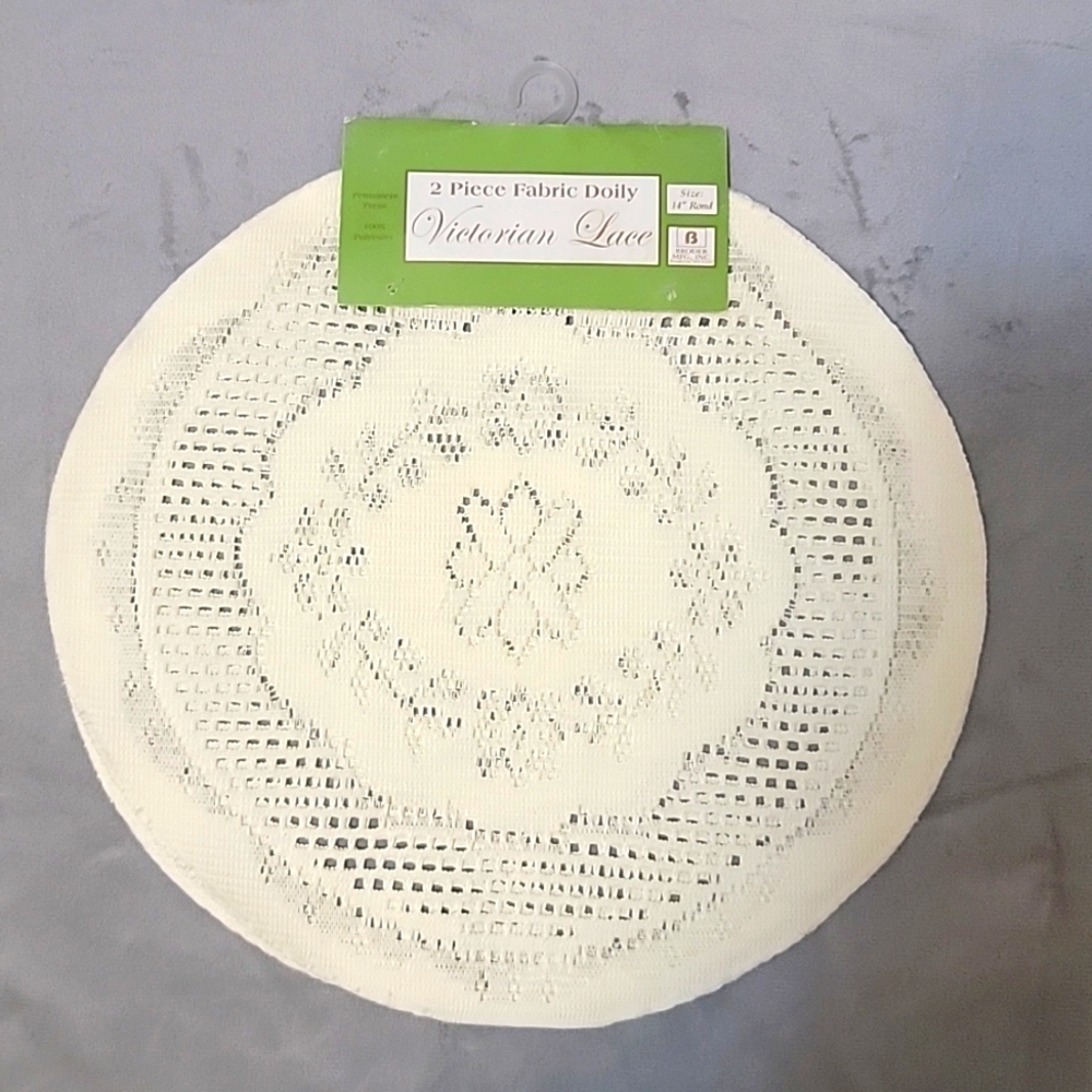 4pcs Fabric Doily, 14" Round, Color Ivory, Victorian Lace